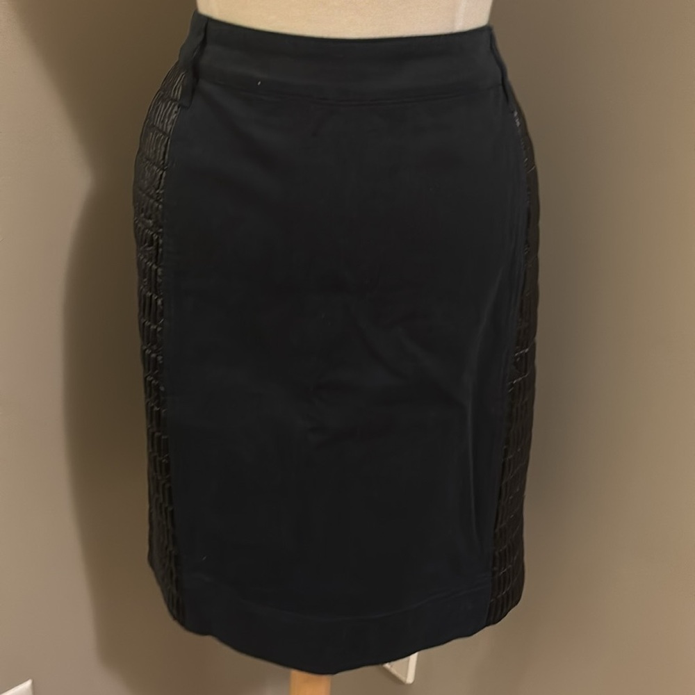 Spanner Stretch Denim Skirt, Quilted Faux Leather Side Panels, Full Zipp…